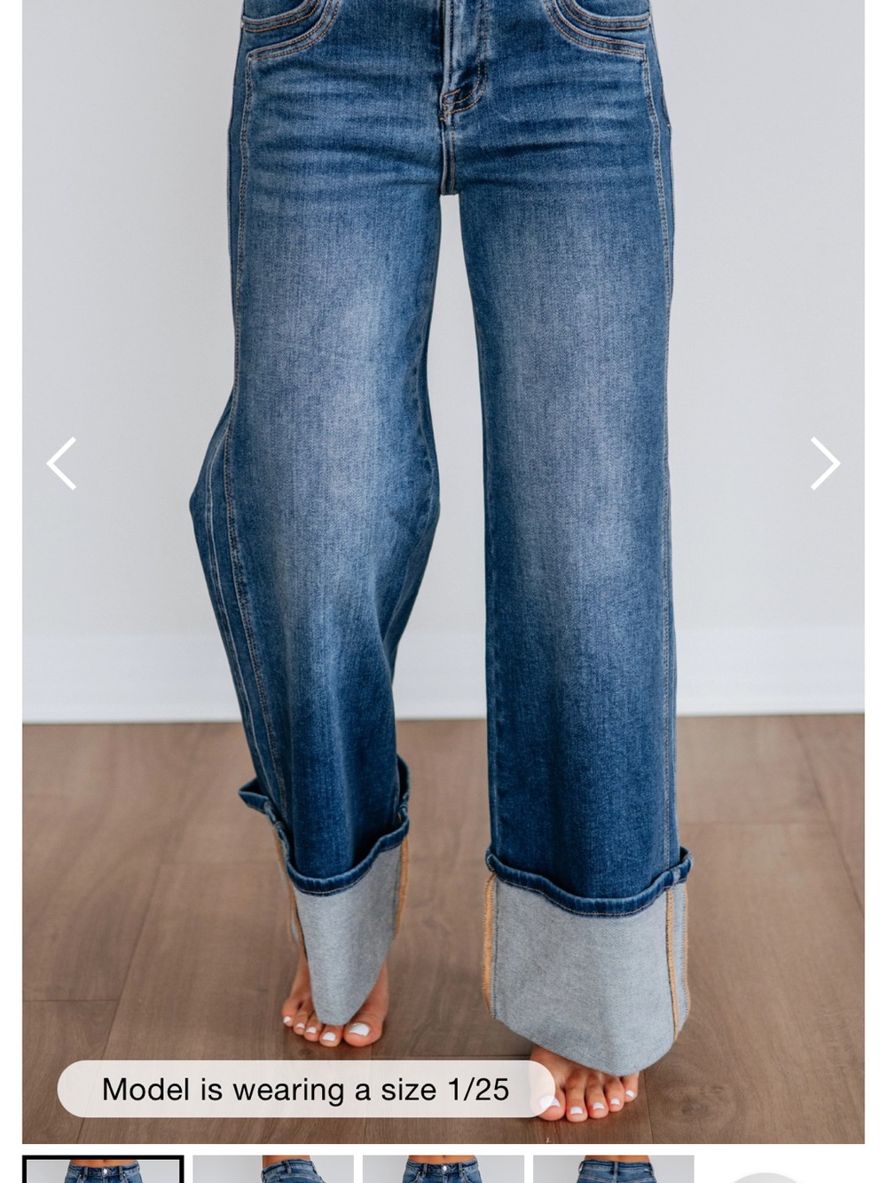 Wide Leg Cuffed Women's Jeans - Blue